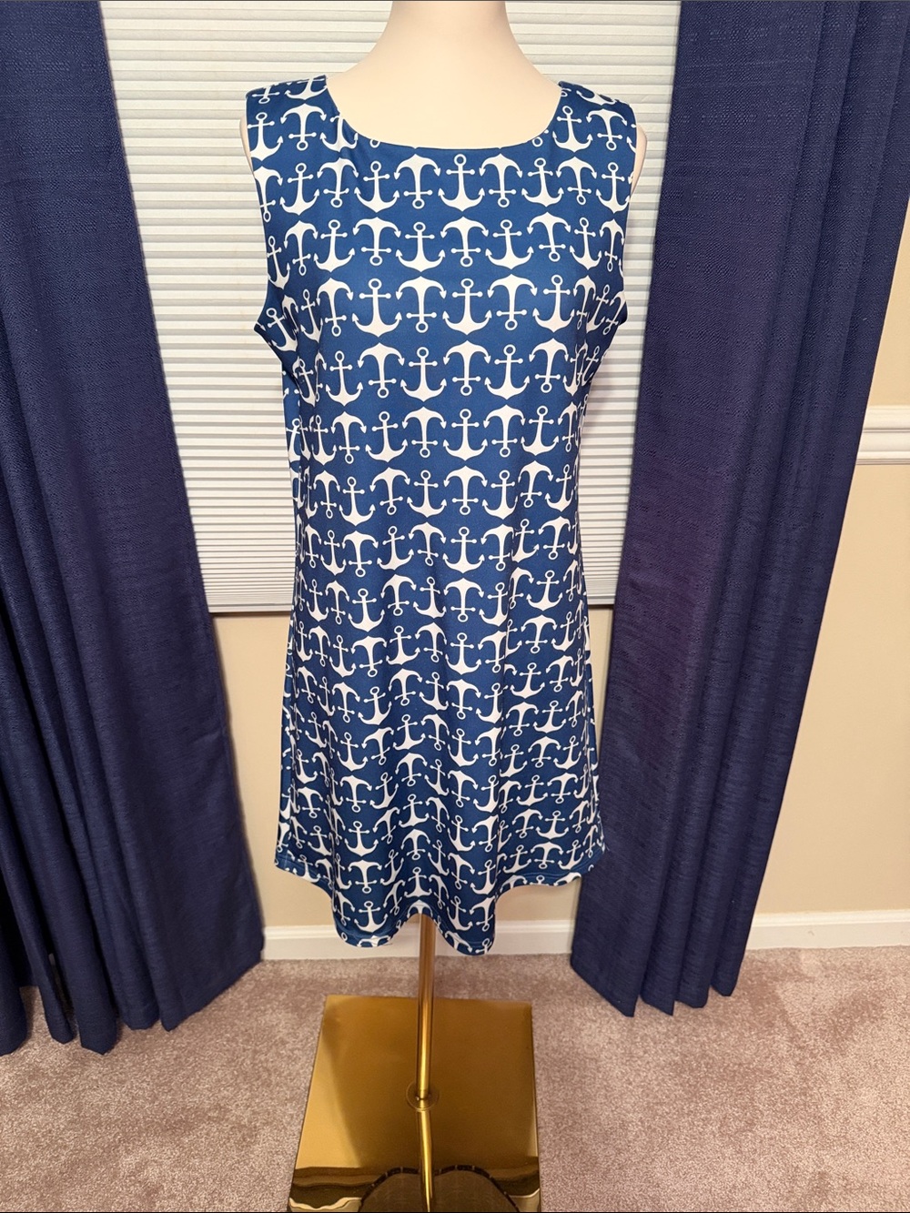 Sleeveless Navy Anchor Print Mini Dress